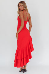 Bold Love One-Shoulder Asymmetric Hem Dress Red